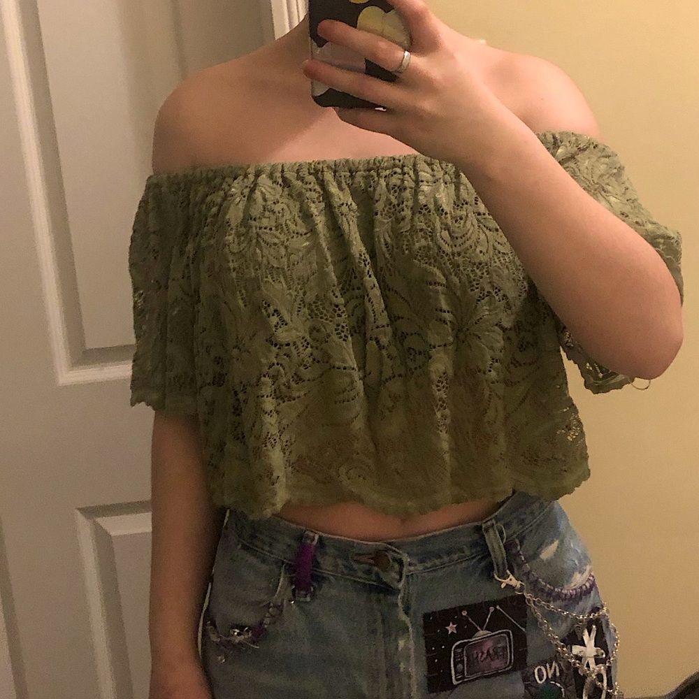 Urban Planet Green Lace Off-The-Shoulder Top